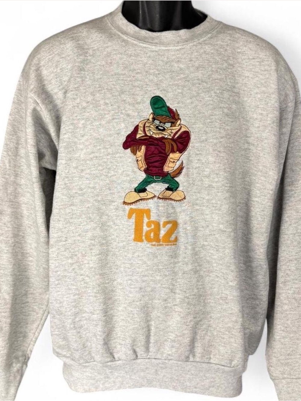 Vintage 1994 Taz Crewneck Sweatshirt Large Tultex Looney Tunes Embroidered Gray